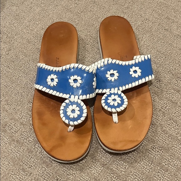 Jack Rogers Blue and White Floral Sandals - Picture 1 of 5